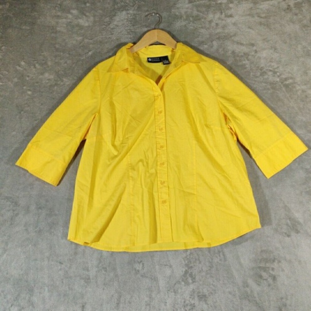 Maggie Barnes Shirt Womens 1X Yellow Button Down Collared Blouse Normcore